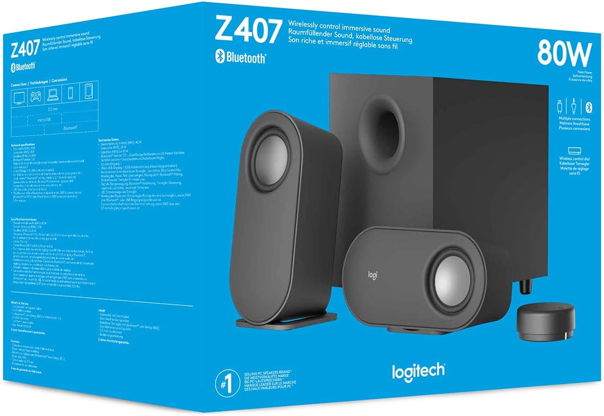 Logitech Z407 Bluetooth Computer Speakers with Subwoofer and Wireless Control Logitech Z407 Bluetooth Computer Speakers with Subwoofer and Wireless Control